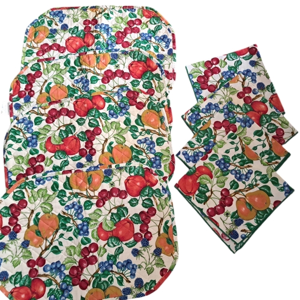 VTG KAY DEE RHAPSODY quilted fruit orchard placements napkins farmhouse USA